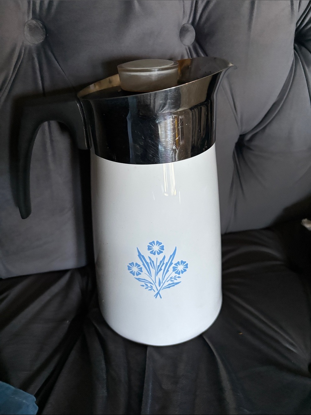 Vintage Corningware Cornflower Insulated Pitcher with Black Handle Missing parts